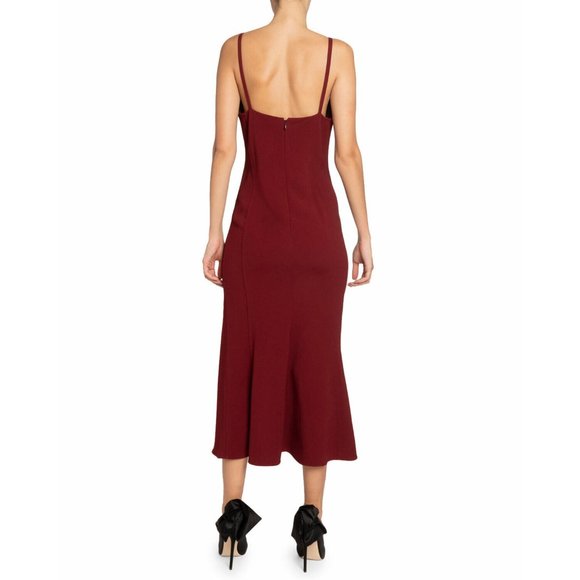 NWT $1600 VICTORIA BECKHAM CADY CREPE FLUTED PLEATED MIDI DRESS IN BORDEAUX SZ 4 - Picture 4 of 7